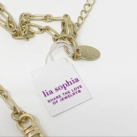 Lia Sophia Gold Tone Flower Drop Necklace Pearl Accents Long Chain Sophisticated - Picture 5 of 5